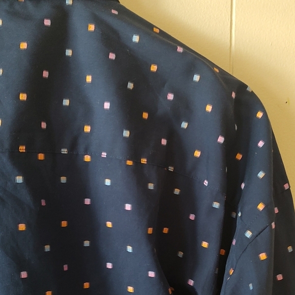 Bugatchi Navy Blue Long Sleeve Cuffed Cotton Shirt Small Colored Squares 3XL - Picture 8 of 9